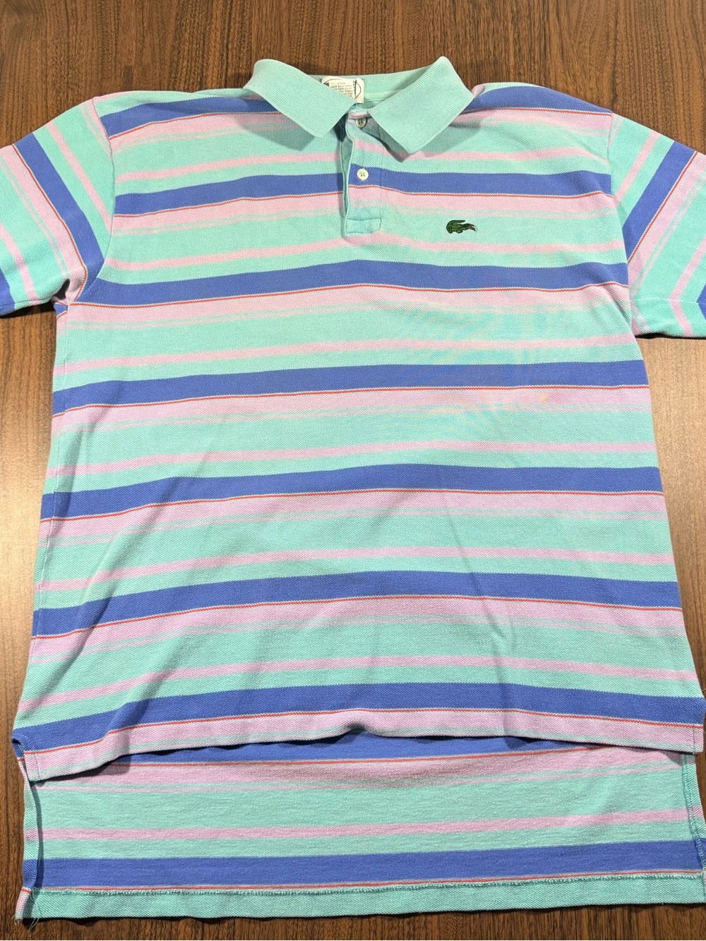 VTG 80s 90s Izod Lacoste Men’s Pastel Mint Green Pink Blue Striped Polo Shirt XL